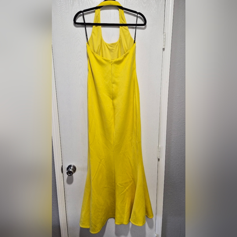 Black Halo Eve Naples Neoprene Halter Yellow Maxi Dress Size 6 - Picture 6 of 10
